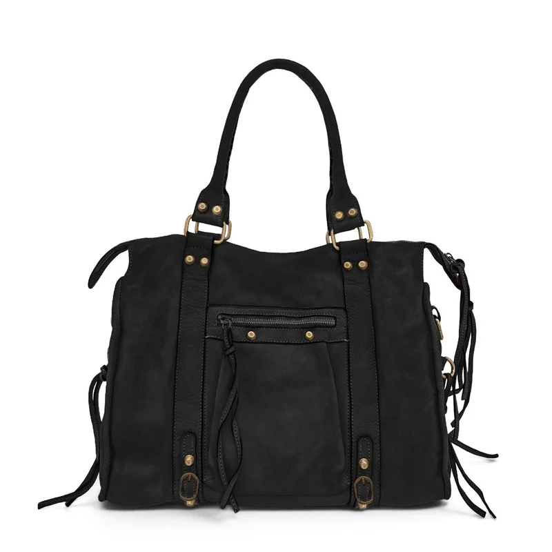 Grand sac porté épaule en cuir vintage STORM XL HURRICAN Noir