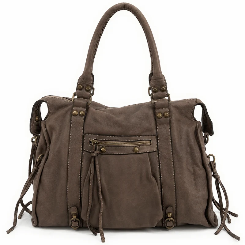 Grand sac porté épaule en cuir vintage STORM XL HURRICAN Marron Moka