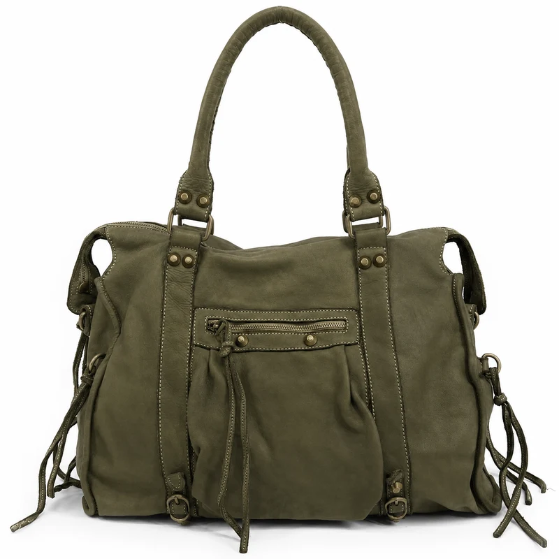 Grand sac porté épaule en cuir vintage STORM XL HURRICAN Kaki