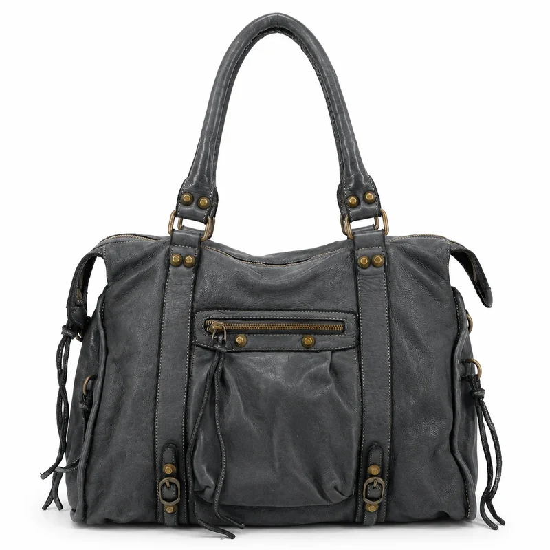 Grand sac en cuir vintage STORM XL HURRICAN Gris foncé