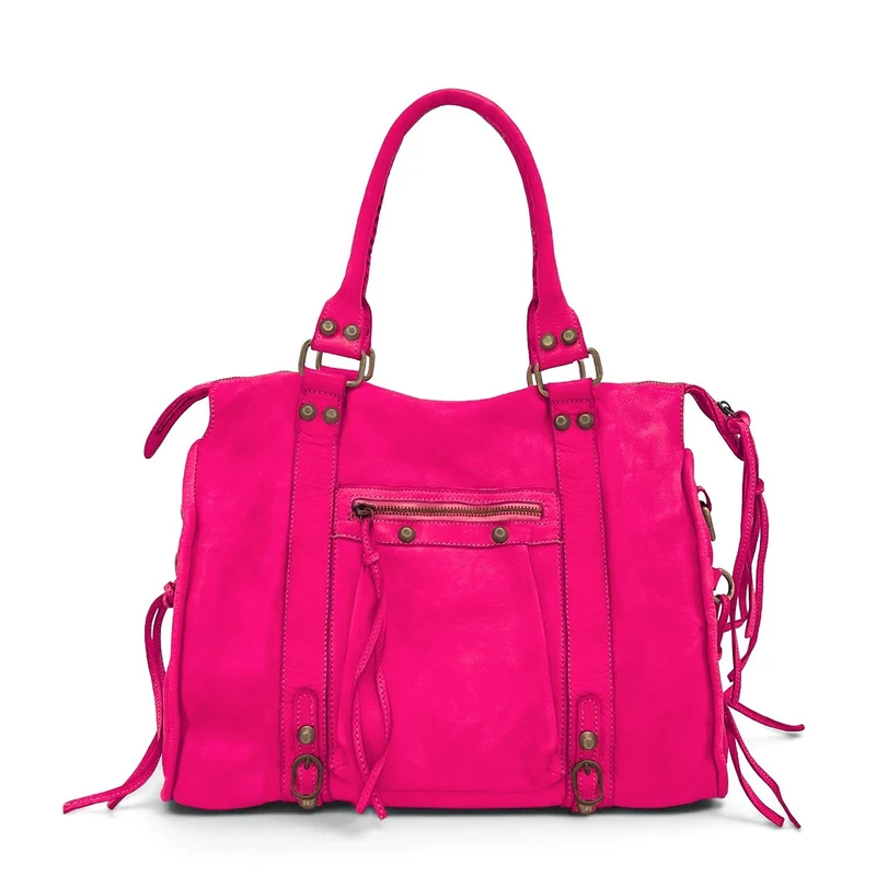 Grand sac en cuir vintage STORM XL HURRICAN Rose fuchsia