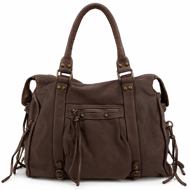 Grand sac en cuir vintage STORM XL HURRICAN Marron Chocolat