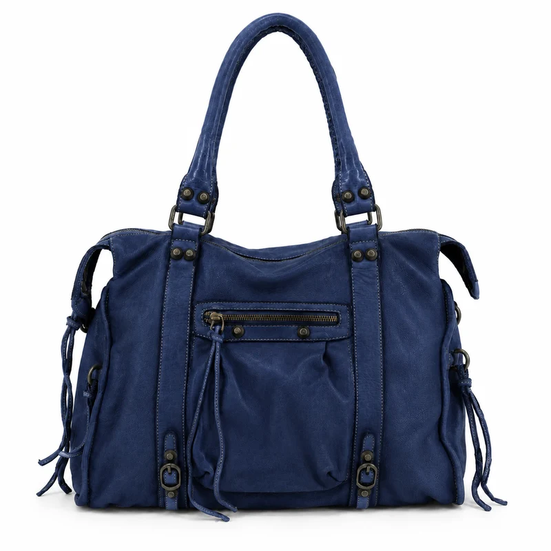 Grand sac porté épaule en cuir vintage STORM XL HURRICAN Bleu profond