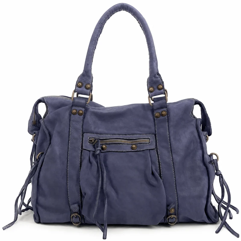 Grand sac porté épaule en cuir vintage STORM XL HURRICAN Bleu marine