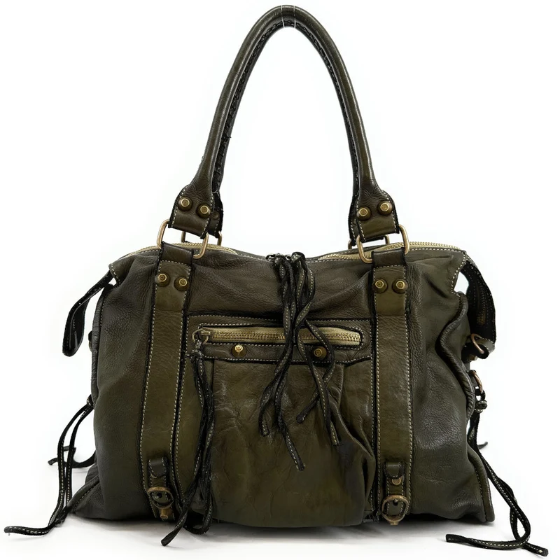Sac à main porté épaule en cuir vintage STORM ROCK Green army