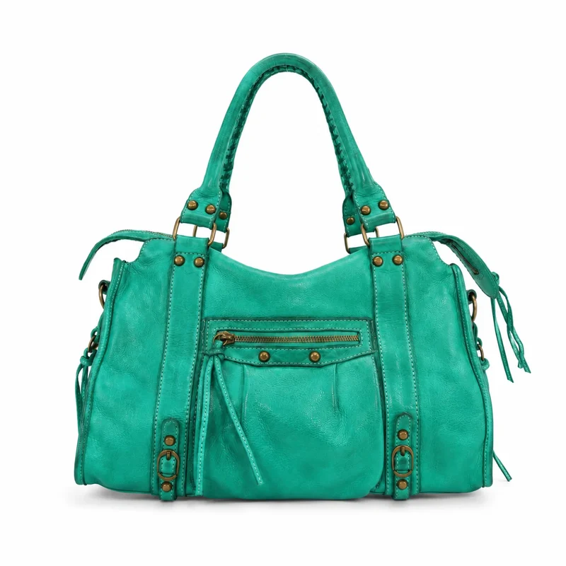 Sac à main en cuir vintage MISS STORM Vert Véronèse