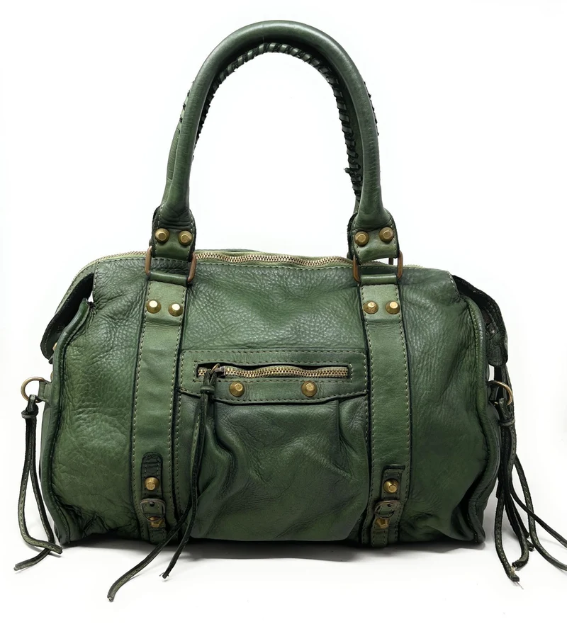 Sac à main porté épaule en cuir vintage STORM ROCK Vert intense