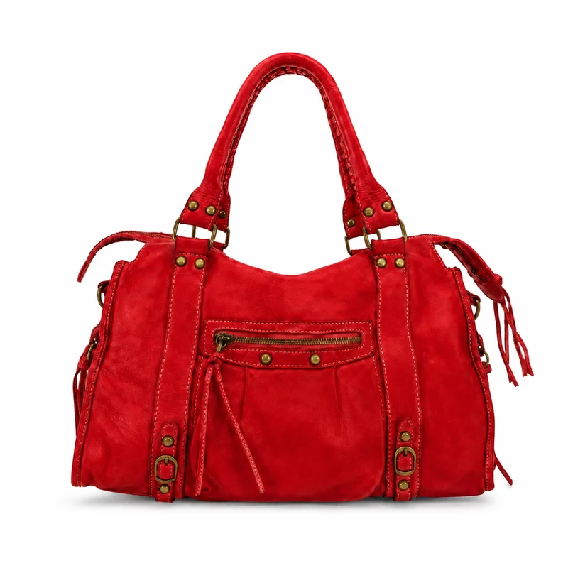 Sac à main en cuir vintage MISS STORM Rouge fraise