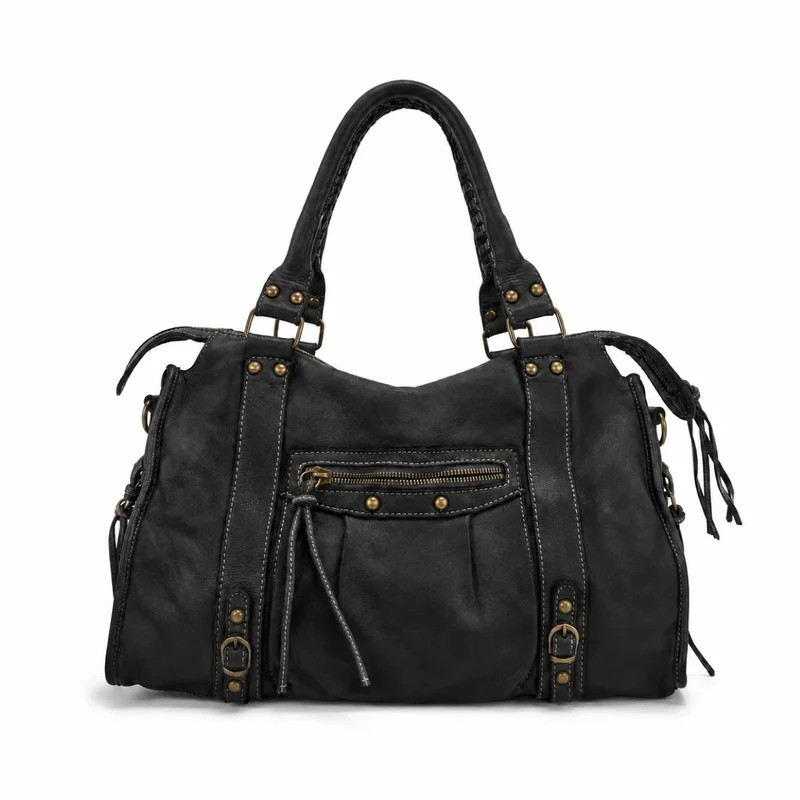 Sac à main en cuir vintage MISS STORM Noir