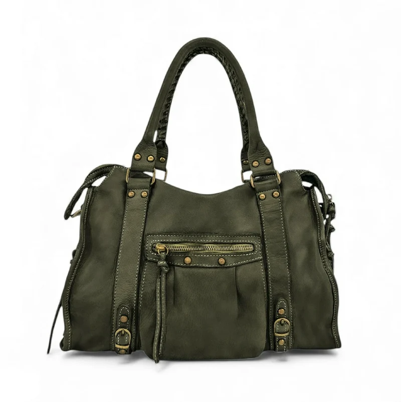 Sac à main en cuir vintage MISS STORM Kaki