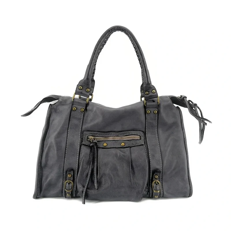 Sac à main en cuir vintage MISS STORM Gris foncé