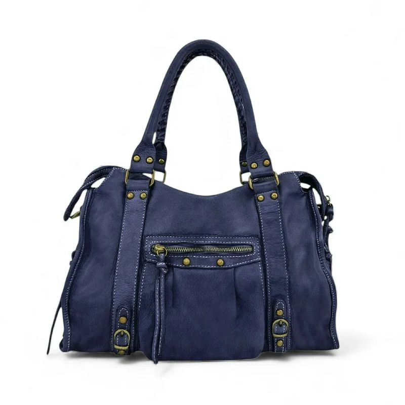Sac à main en cuir vintage MISS STORM Bleu profond
