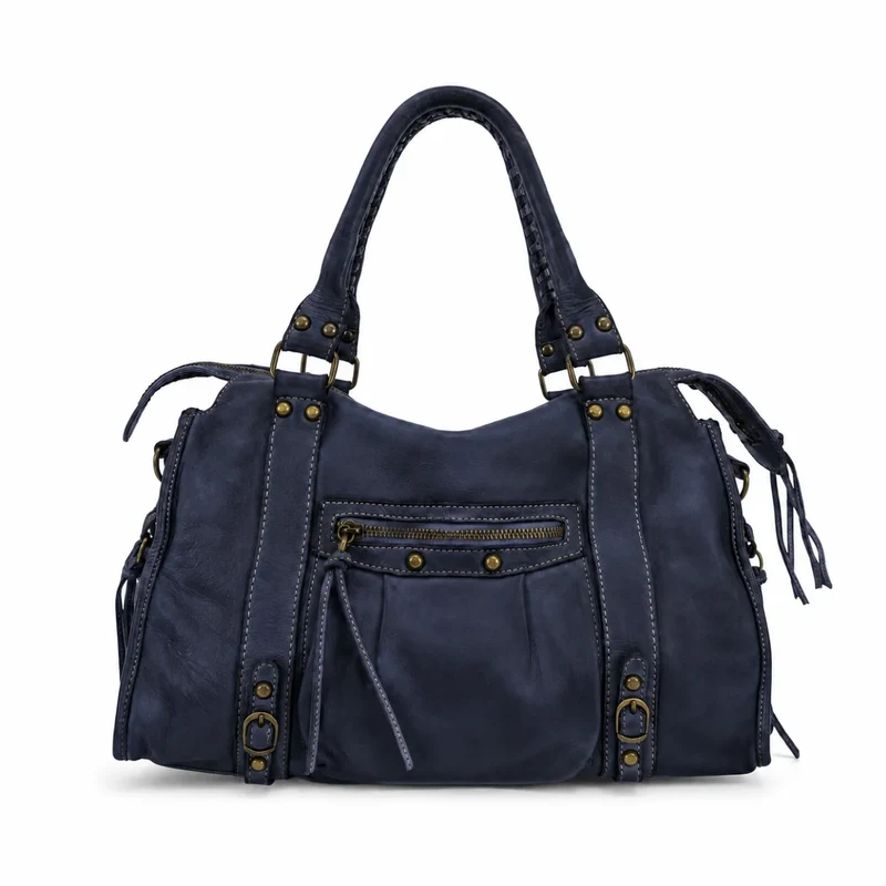 Sac à main en cuir vintage MISS STORM Bleu marine