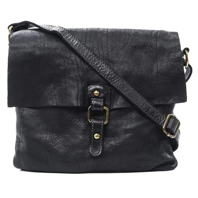 Sac besace à bandoulière en cuir vintage MISS COQUETTE Noir