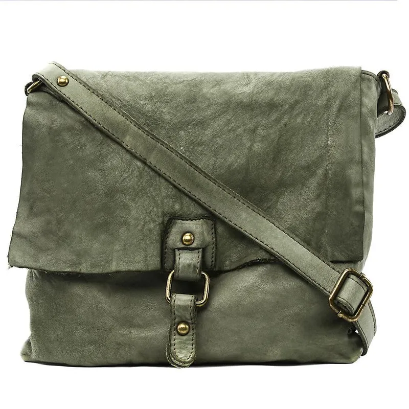 Sac besace à bandoulière en cuir vintage MISS COQUETTE Kaki