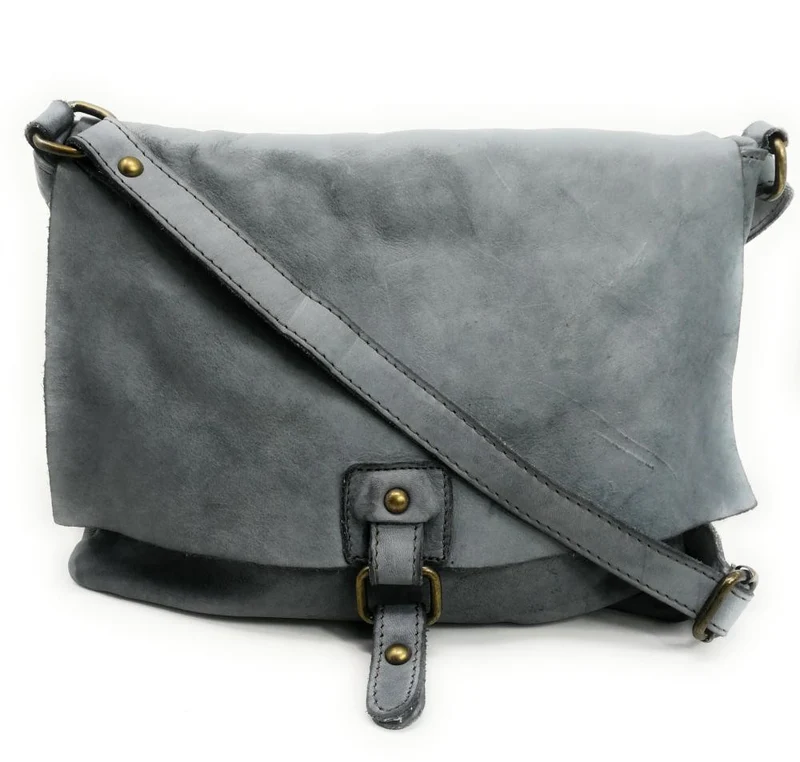 Sac besace à bandoulière en cuir vintage MISS COQUETTE Gris clair