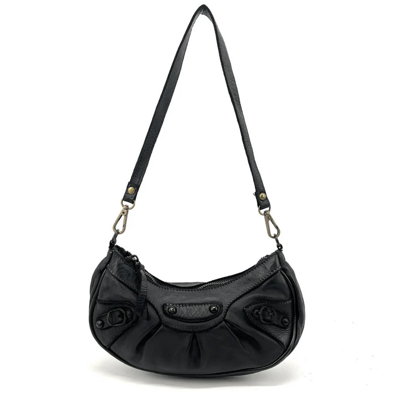 Sac croissant en cuir vintage MISS LUNA Noir