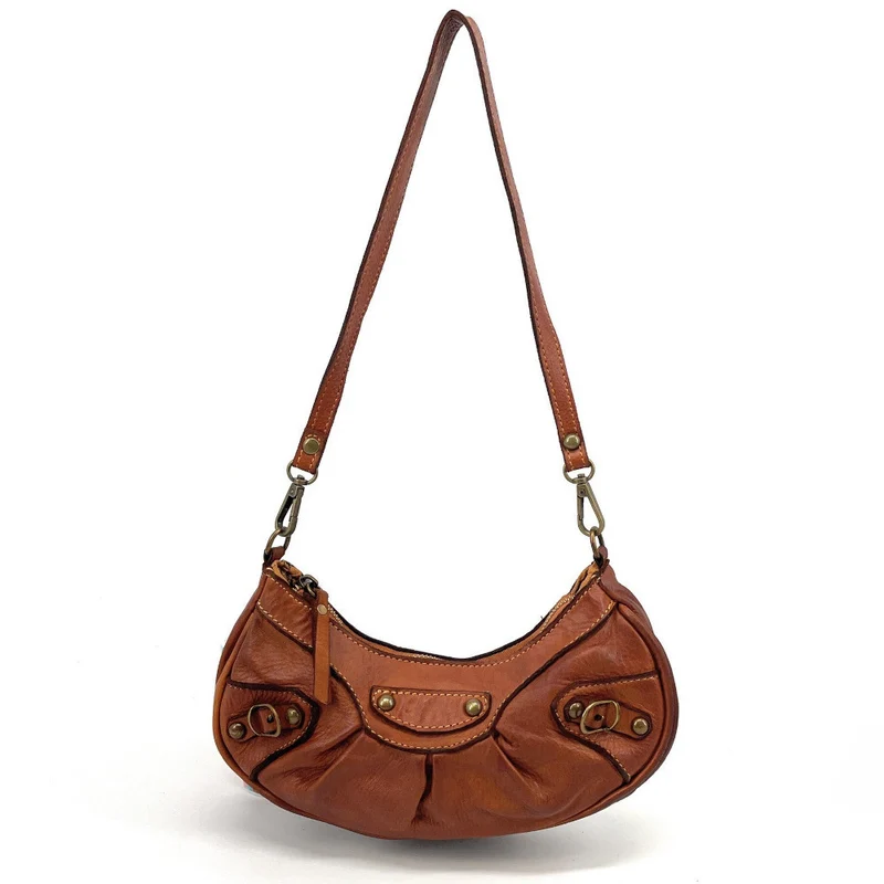 Sac croissant en cuir vintage MISS LUNA Camel
