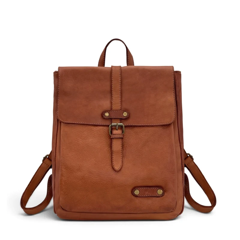 Grand sac à dos en cuir vintage SMITH (mr. & mrs.) Marron camel