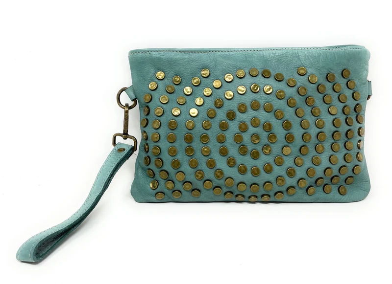 Sac pochette en cuir vintage MISS CIRCÉ Céladon