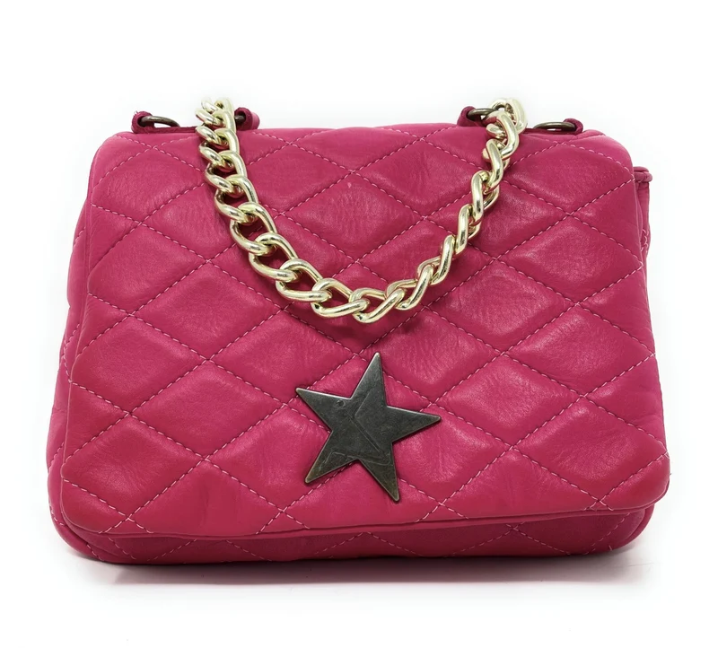 Sac à main en cuir vintage matelassé MISS ANGELINA Rose fuchsia