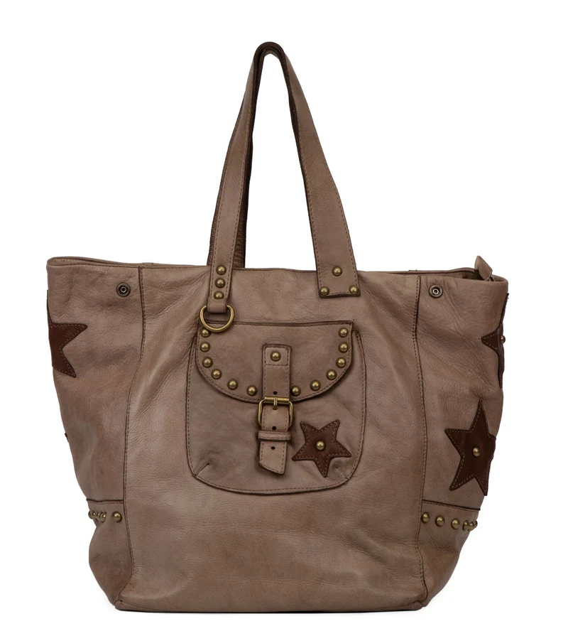 Sac cabas en cuir vintage MISS HOLLY Taupe foncé