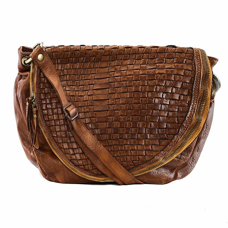 Sac besace en cuir vintage MISS BAYE Cognac