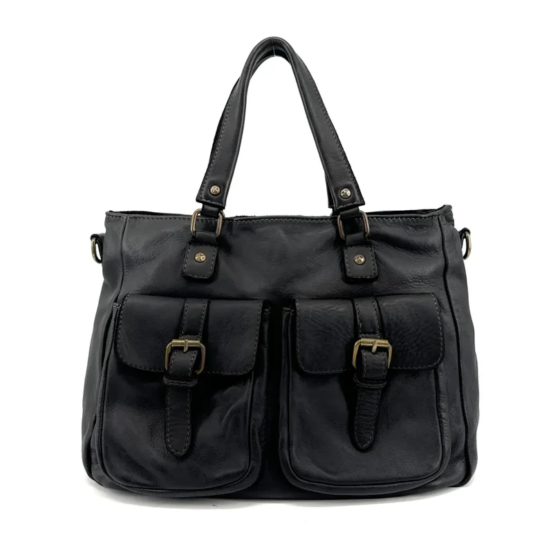 Sac cabas en cuir vintage MISS JENNER Noir