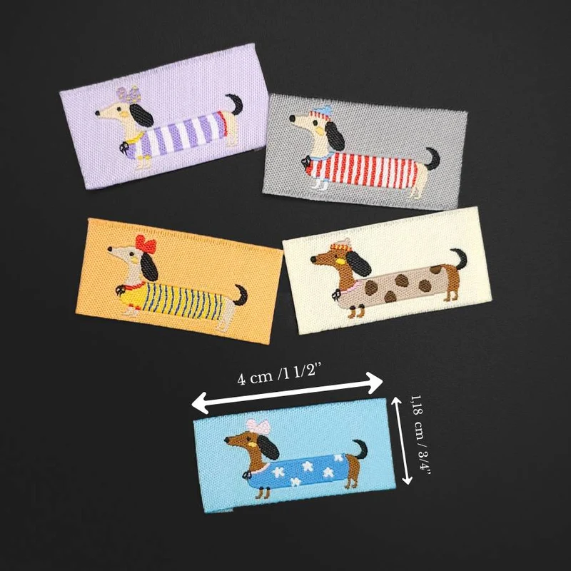 5 étiquettes | Motif chien saucisse (teckel)