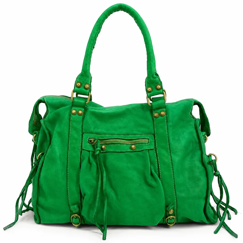 Grand sac porté épaule en cuir vintage STORM XL HURRICAN Vert anglais