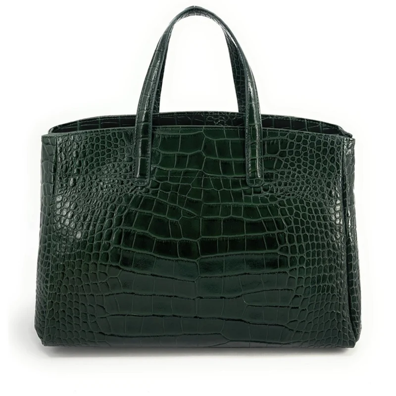 Sac cabas en cuir verni façon croco BE LADY Vert forêt