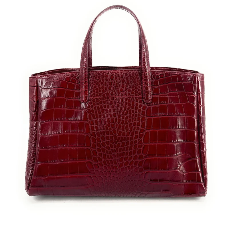 Sac cabas en cuir verni façon croco BE LADY Rouge foncé