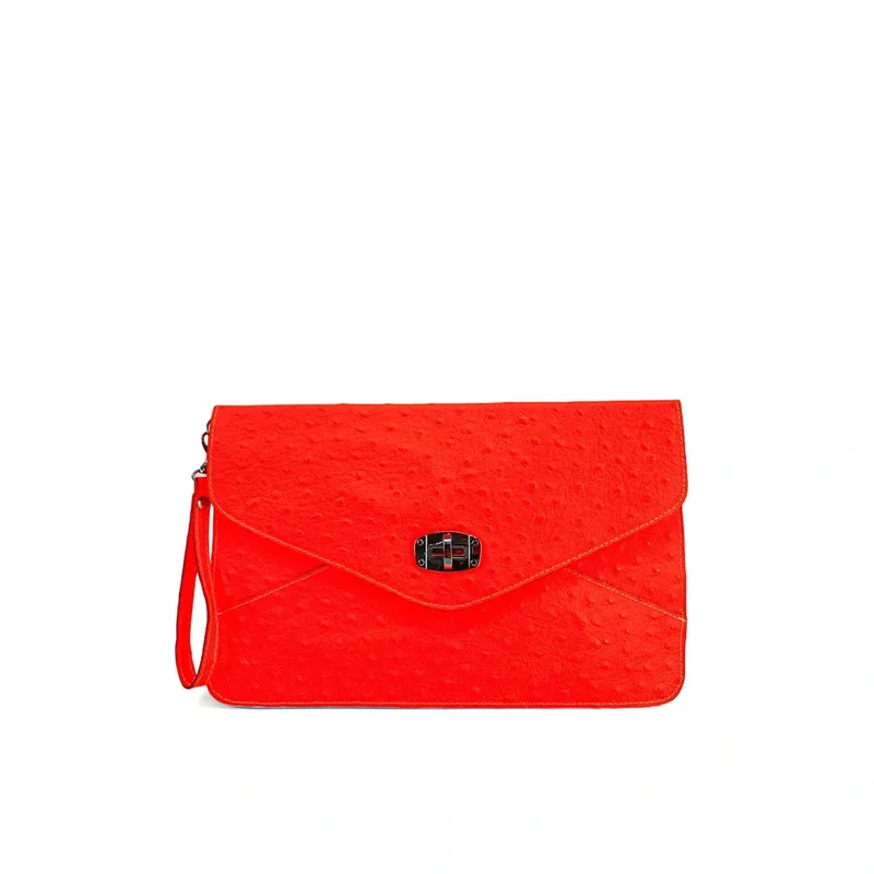 Pochette XL en cuir néon façon autruche IBIZA ROCKS Rose fluo
