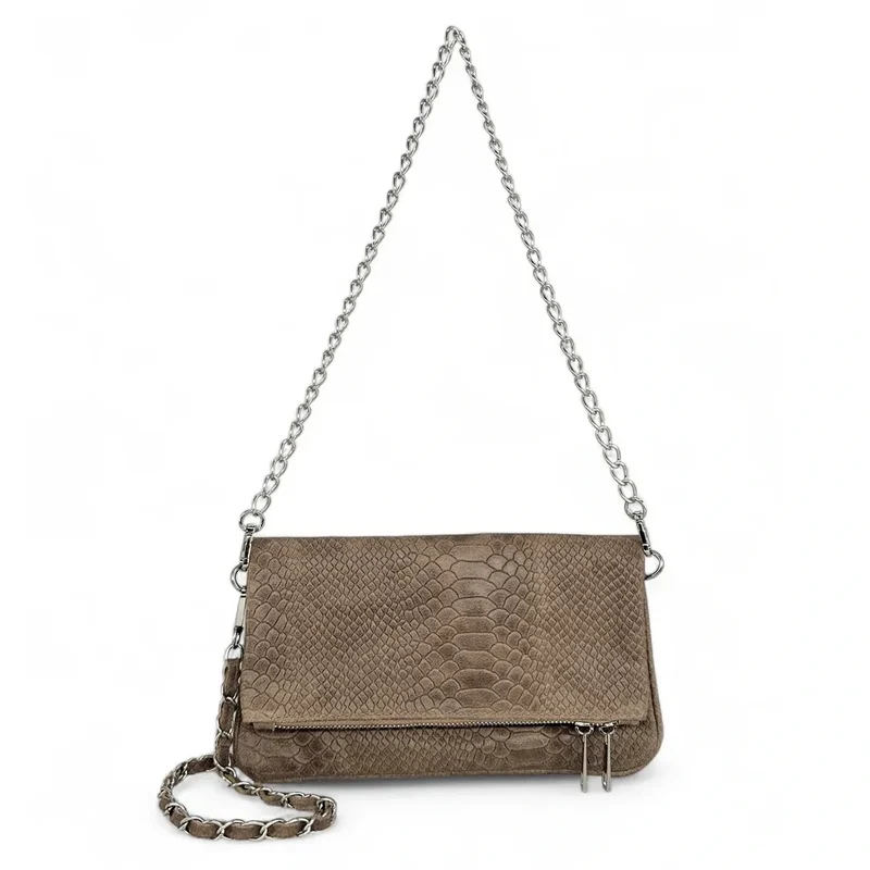 Sac pochette en cuir embossé ROXANE PYTHON Taupe