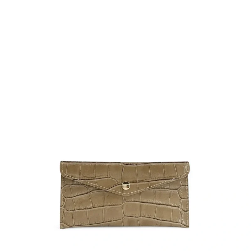 Pochette enveloppe en cuir façon crocodile CLOE CROCO Taupe