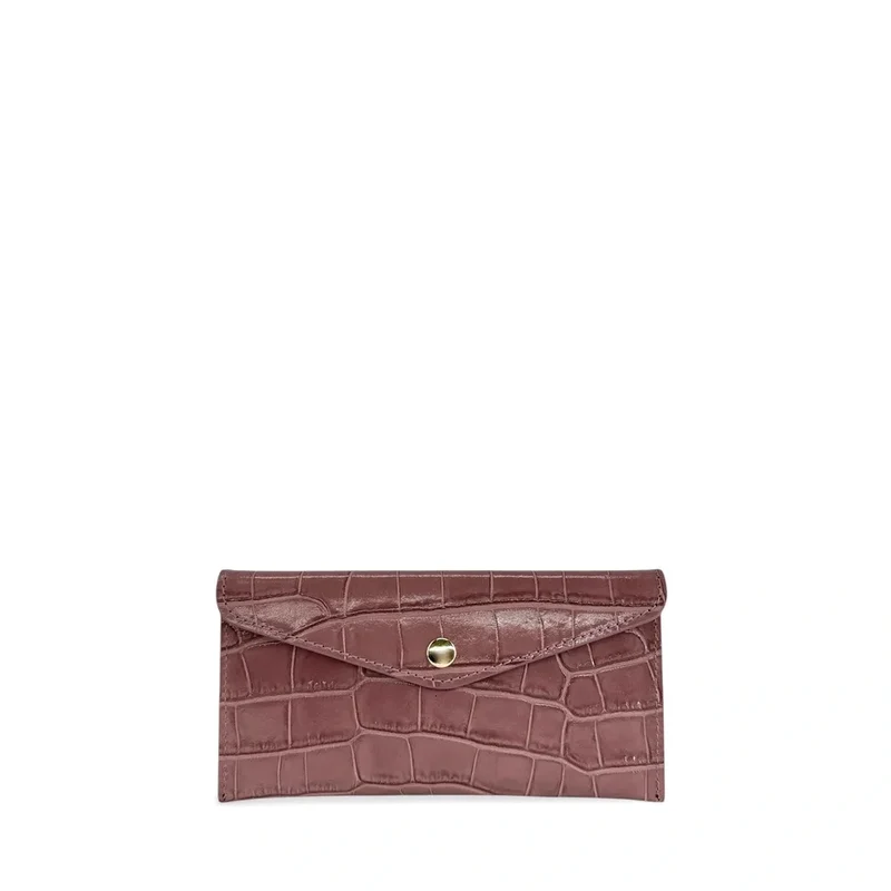Pochette enveloppe en cuir façon crocodile CLOE CROCO Rose blush