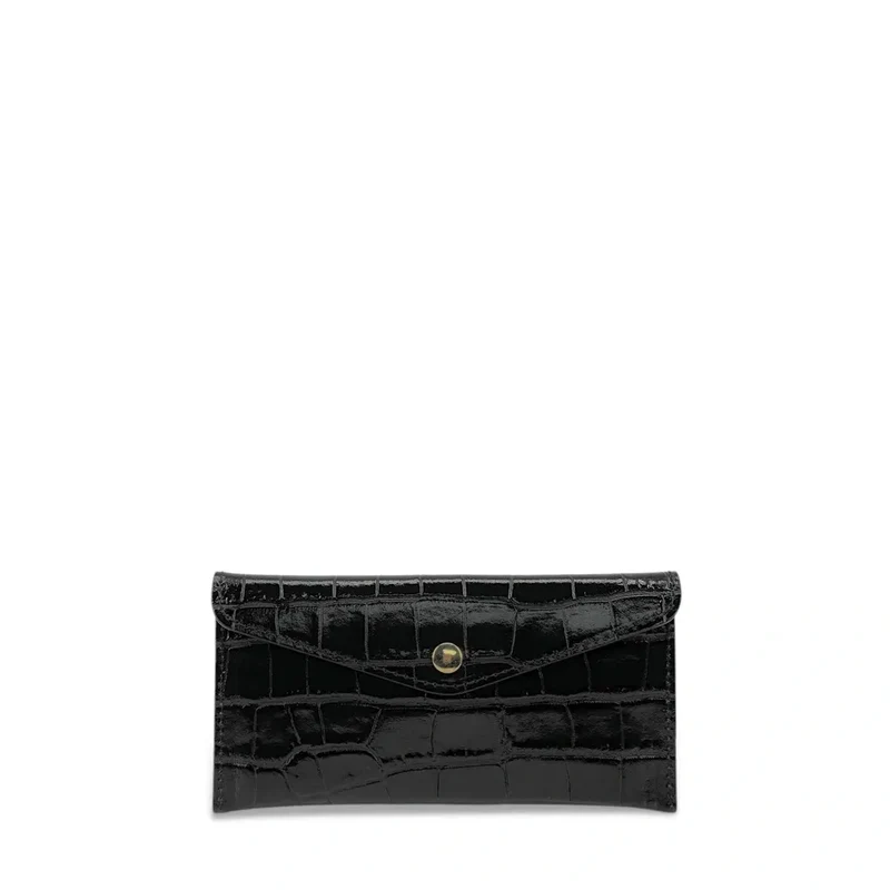 Pochette enveloppe en cuir façon crocodile CLOE CROCO Noir
