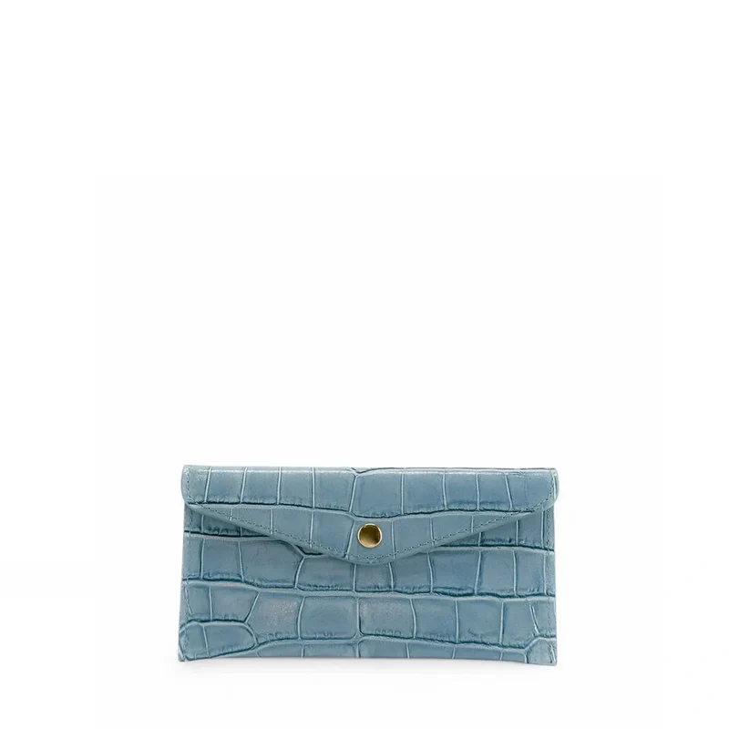 Pochette enveloppe en cuir façon crocodile CLOE CROCO Bleu glacier