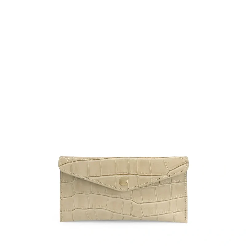 Pochette enveloppe en cuir façon crocodile CLOE CROCO Beige crème