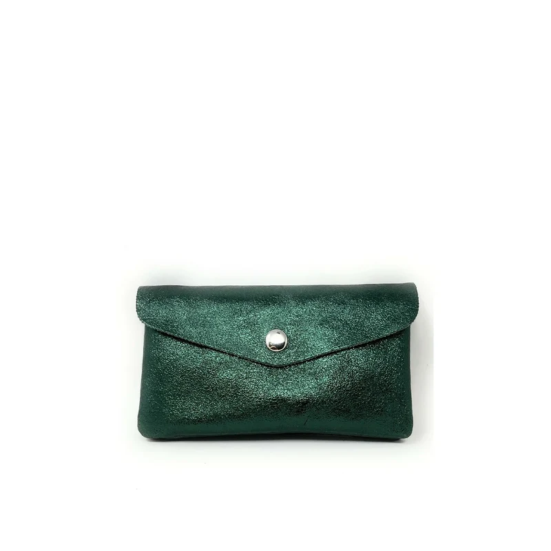 Pochette porte-monnaie en cuir irisé COMPO Vert forêt irisé