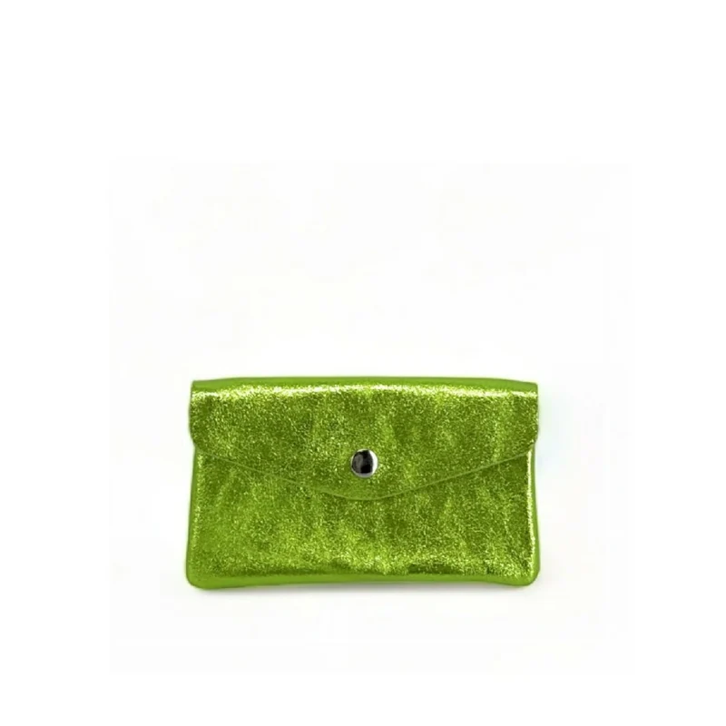 Pochette porte-monnaie en cuir irisé COMPO Vert anis irisé