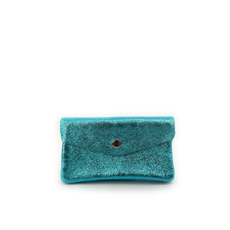Pochette porte-monnaie en cuir irisé COMPO Turquoise irisé