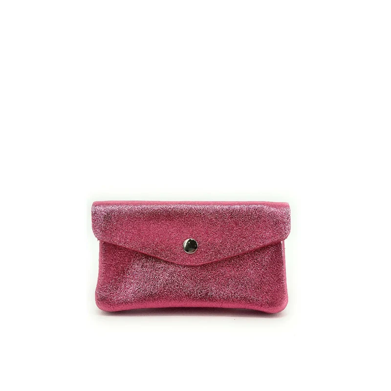 Pochette porte-monnaie en cuir irisé COMPO Rose néon