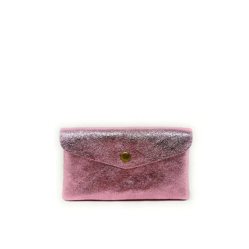 Pochette porte-monnaie en cuir irisé COMPO Rose pâle irisé