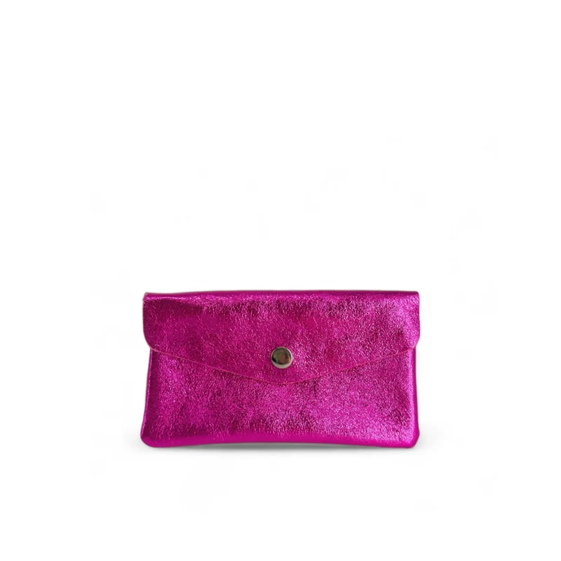 Pochette porte-monnaie en cuir irisé COMPO Fuchsia irisé