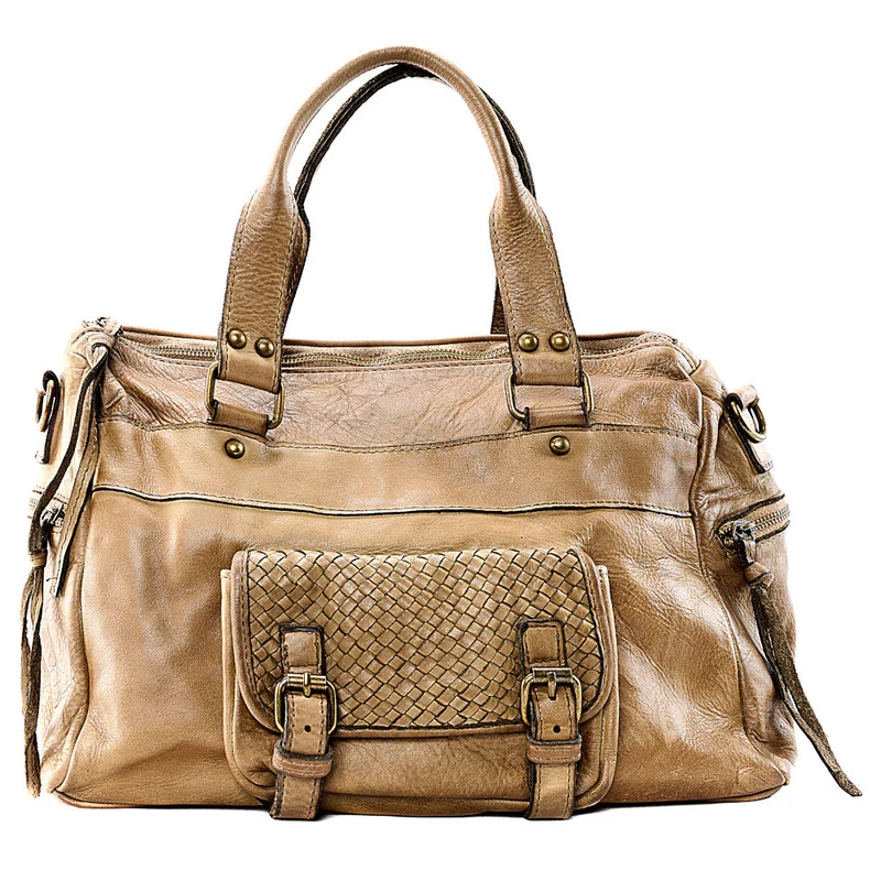 Sac en cuir vintage MISS EUGENIE Taupe