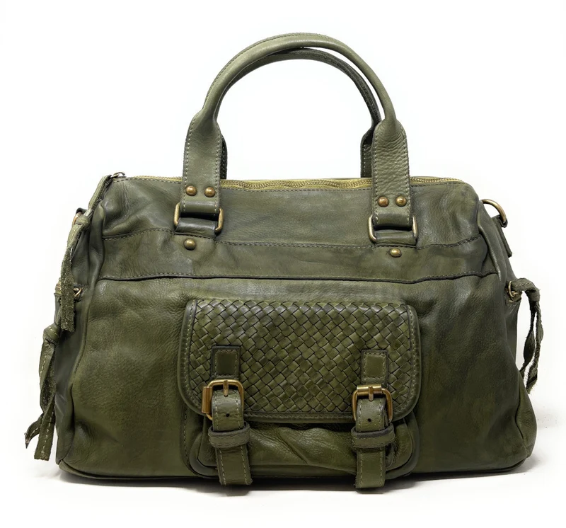 Sac en cuir vintage MISS EUGENIE Kaki