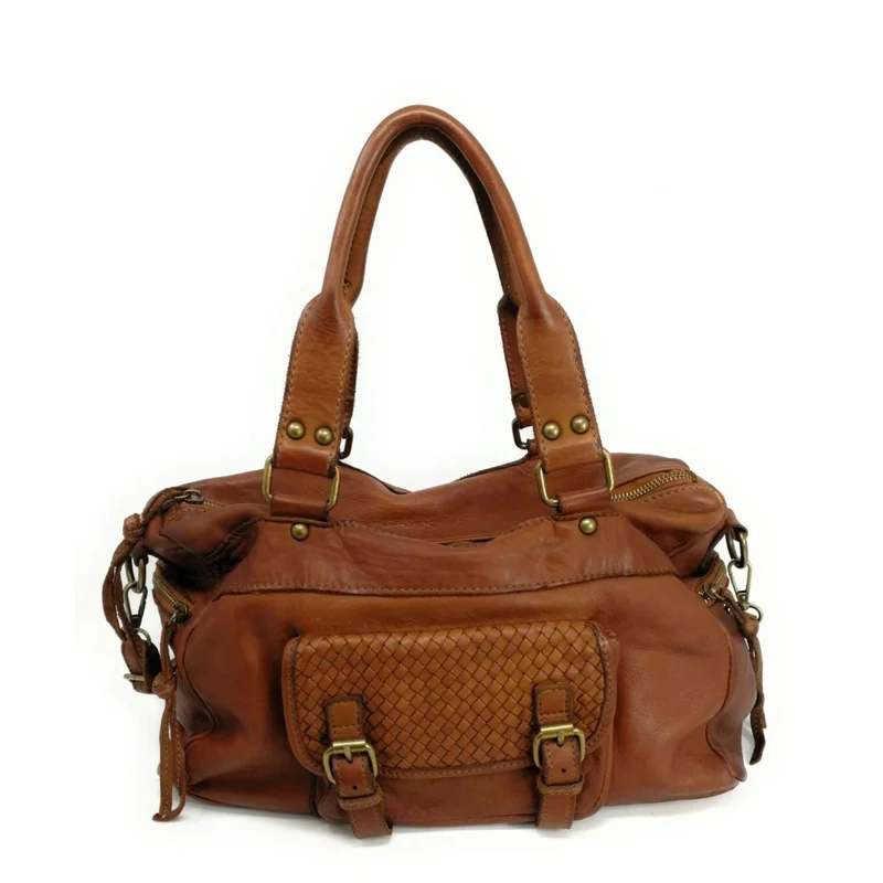 Sac en cuir vintage MISS EUGENIE Cognac
