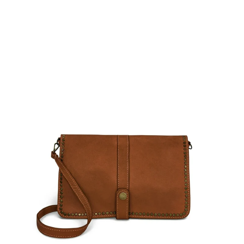 Sac besace à bandoulière en cuir vintage MISS K Cognac
