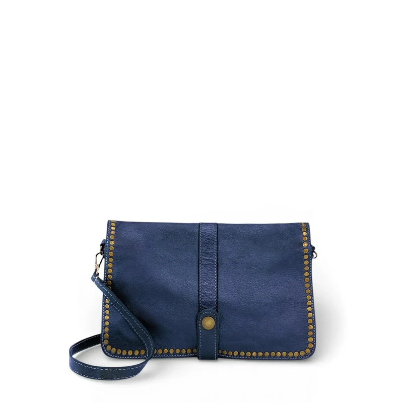 Sac besace à bandoulière en cuir vintage MISS K Bleu denim